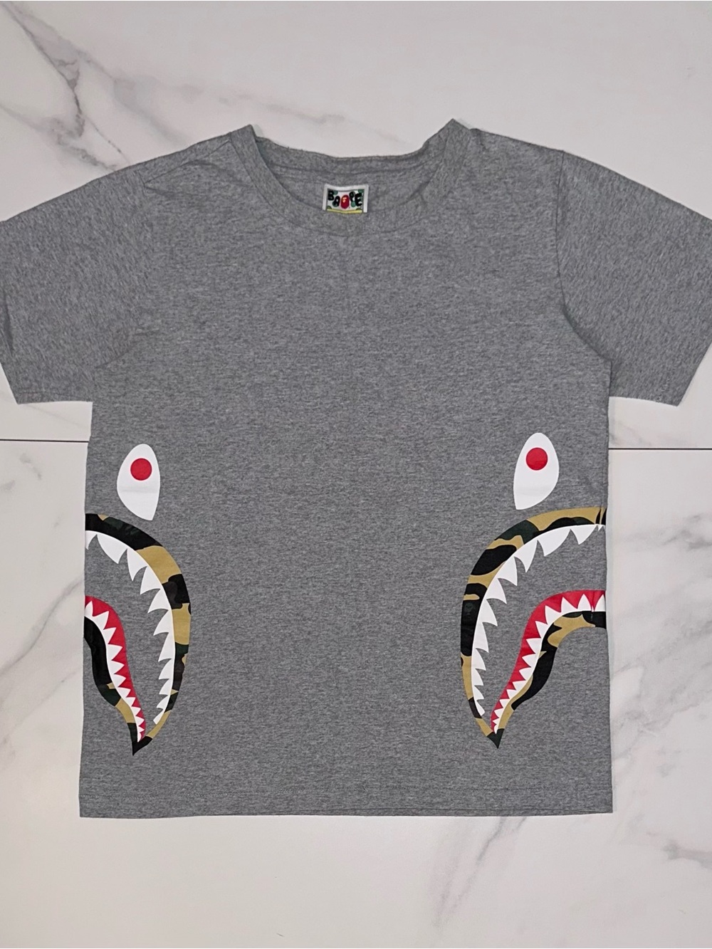BAPE Ladies 1st Camo Side Shark Tee Grey/Yellow Size Small
